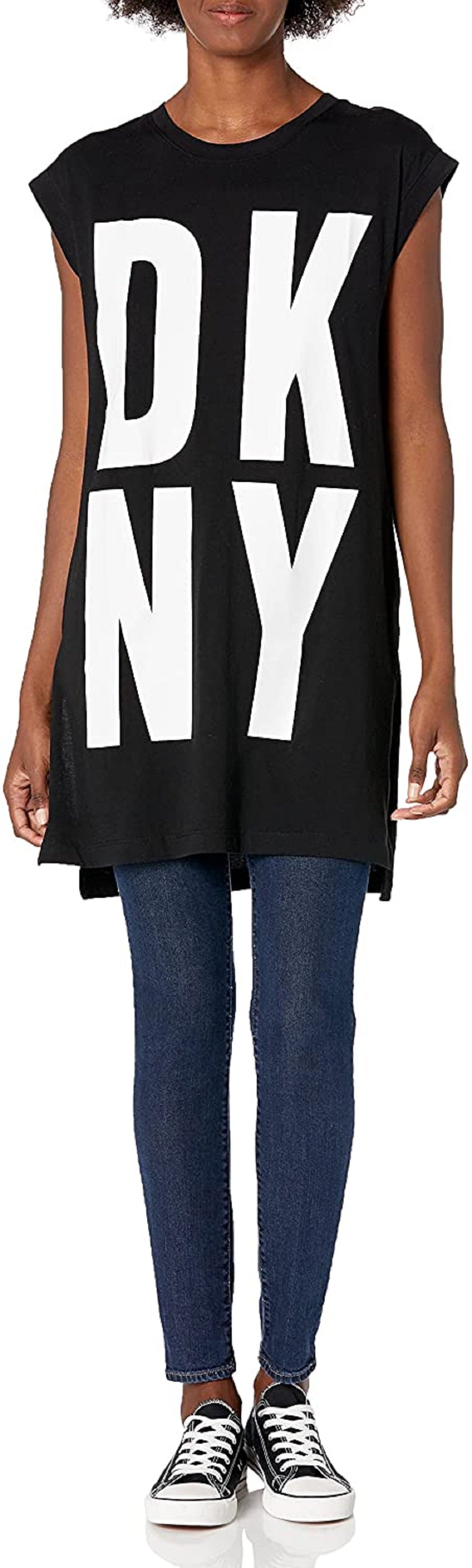 DKNY Women's High Low Logo Tunic Black Size X-Small