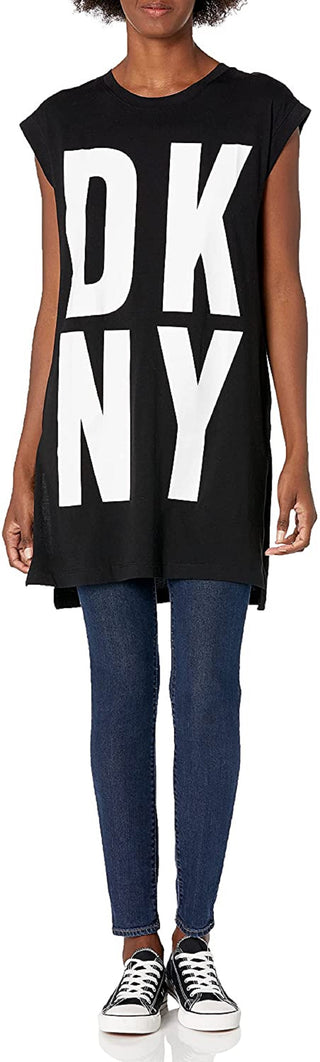 DKNY Women's High Low Logo Tunic Black Size X-Small