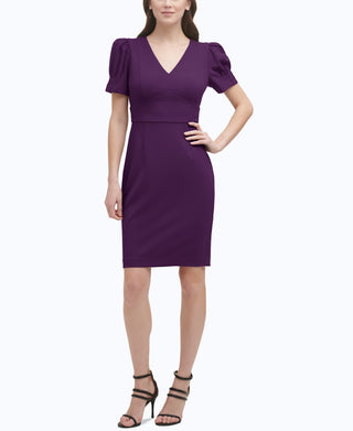 DKNY Women's Puff Sleeve Sheath Dress Purple Size 16
