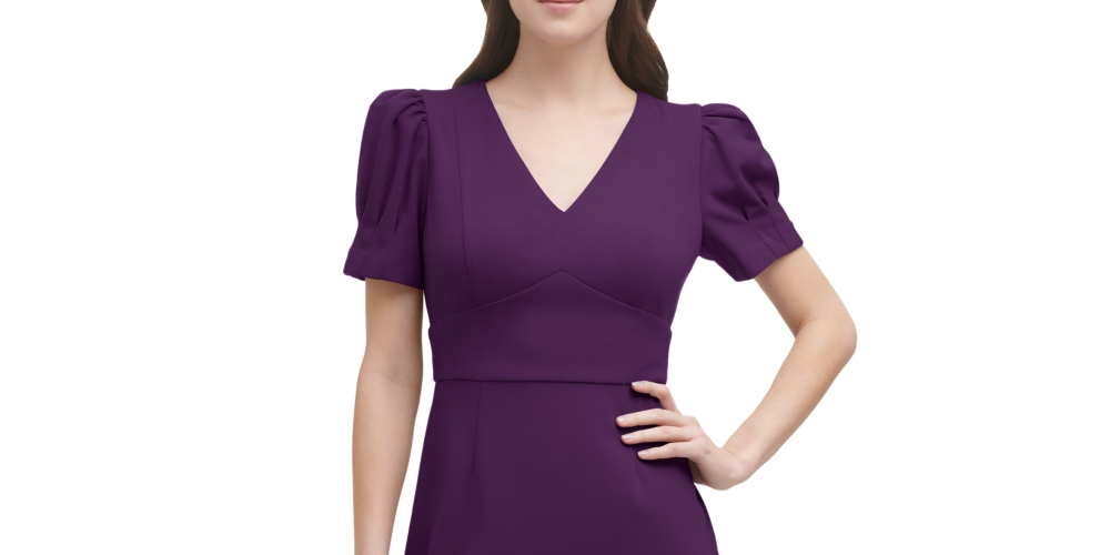 DKNY Women's Puff Sleeve Sheath Dress Purple Size 16