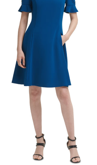 DKNY Women's Flounce Fit & Flare Dress Blue Size 4