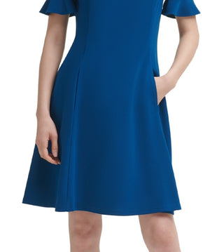 DKNY Women's Flounce Fit & Flare Dress Blue Size 2