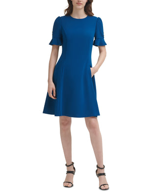 DKNY Women's Flounce Fit & Flare Dress Blue Size 2