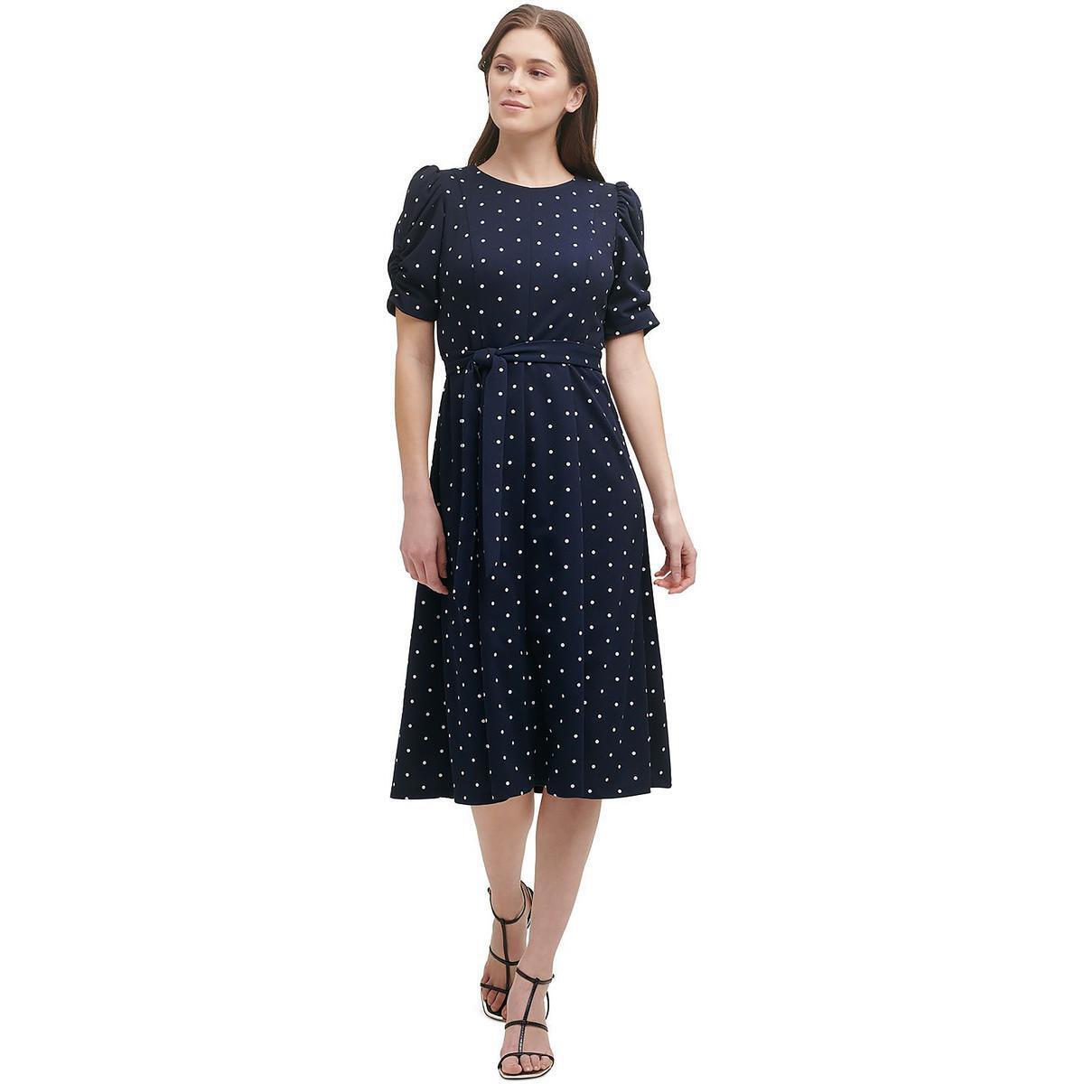 DKNY Women's Polka Dot Midi Dress Blue Size 12