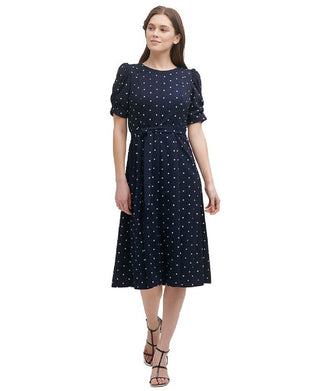 DKNY Women's Polka Dot MIDI Dress Blue Size 6