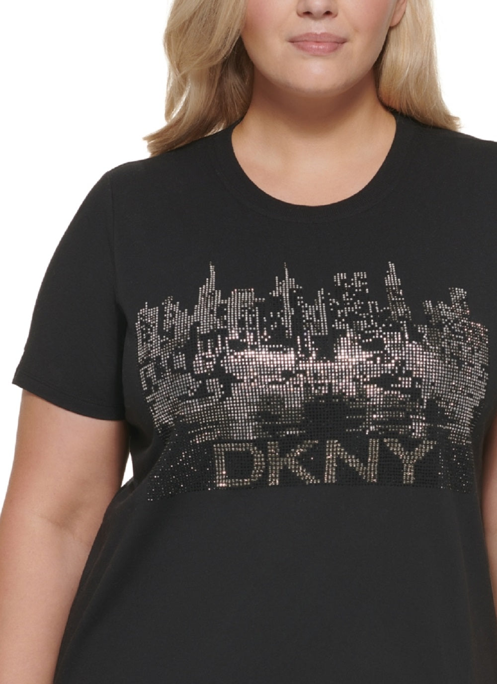 DKNY Women's Embellished Cotton T-Shirt Black Size 1X
