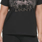 DKNY Women's Embellished Cotton T-Shirt Black Size 1X