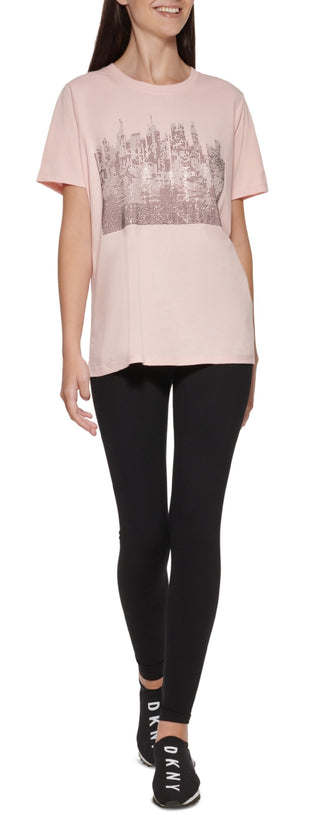 DKNY Women's Cotton Rhinestone Graphic T-Shirt Pink Size Medium