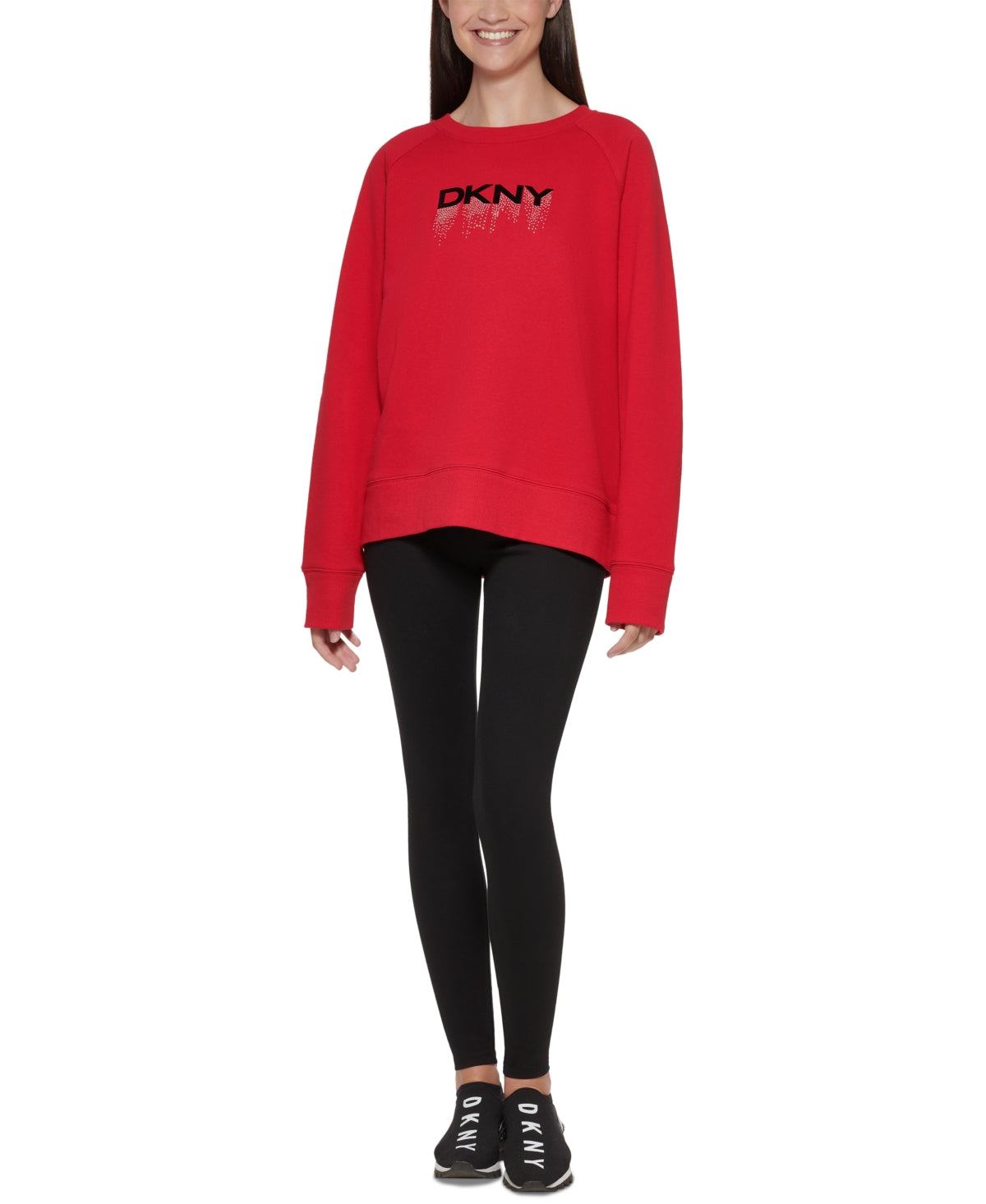 DKNY Women's Sport Embellished Logo Sweatshirt Red Size X-Large