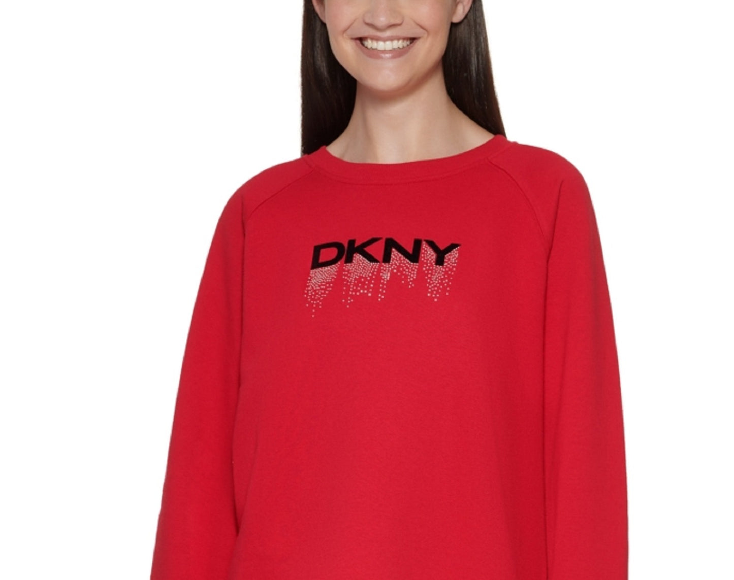 DKNY Women's Embellished Logo Sweatshirt Red Size Large