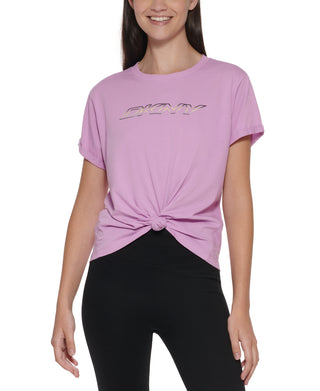 DKNY Women's Logo Knotted Cotton T-Shirt Purple Size X-Large
