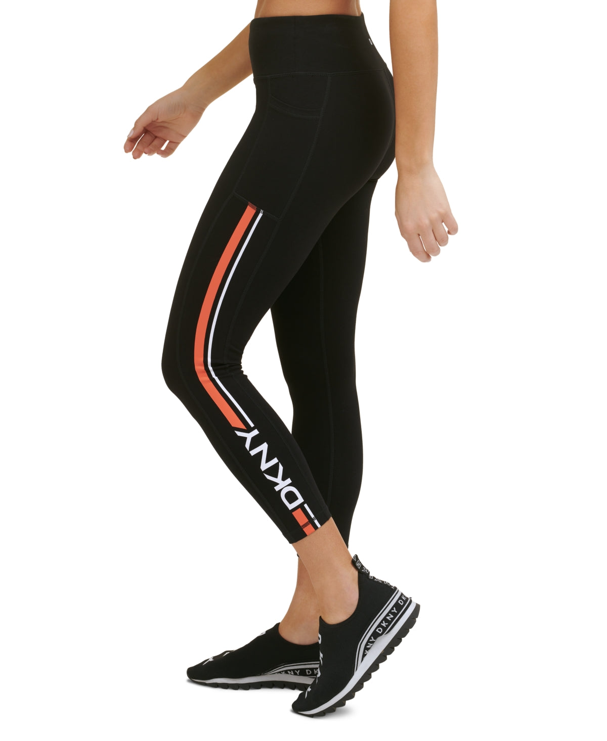 DKNY Women's Sport Side Striped Logo 7/8 Leggings Orange Size X-Small