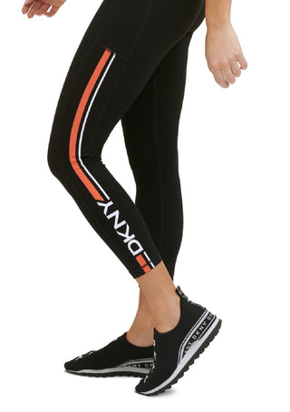 DKNY Women's Sport Side Striped Logo 7/8 Leggings Orange Size X-Small
