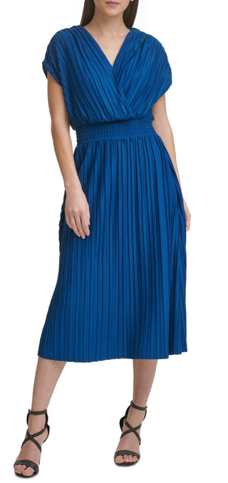 DKNY Women's Pleated Smocked Waist Dress Blue Size 8
