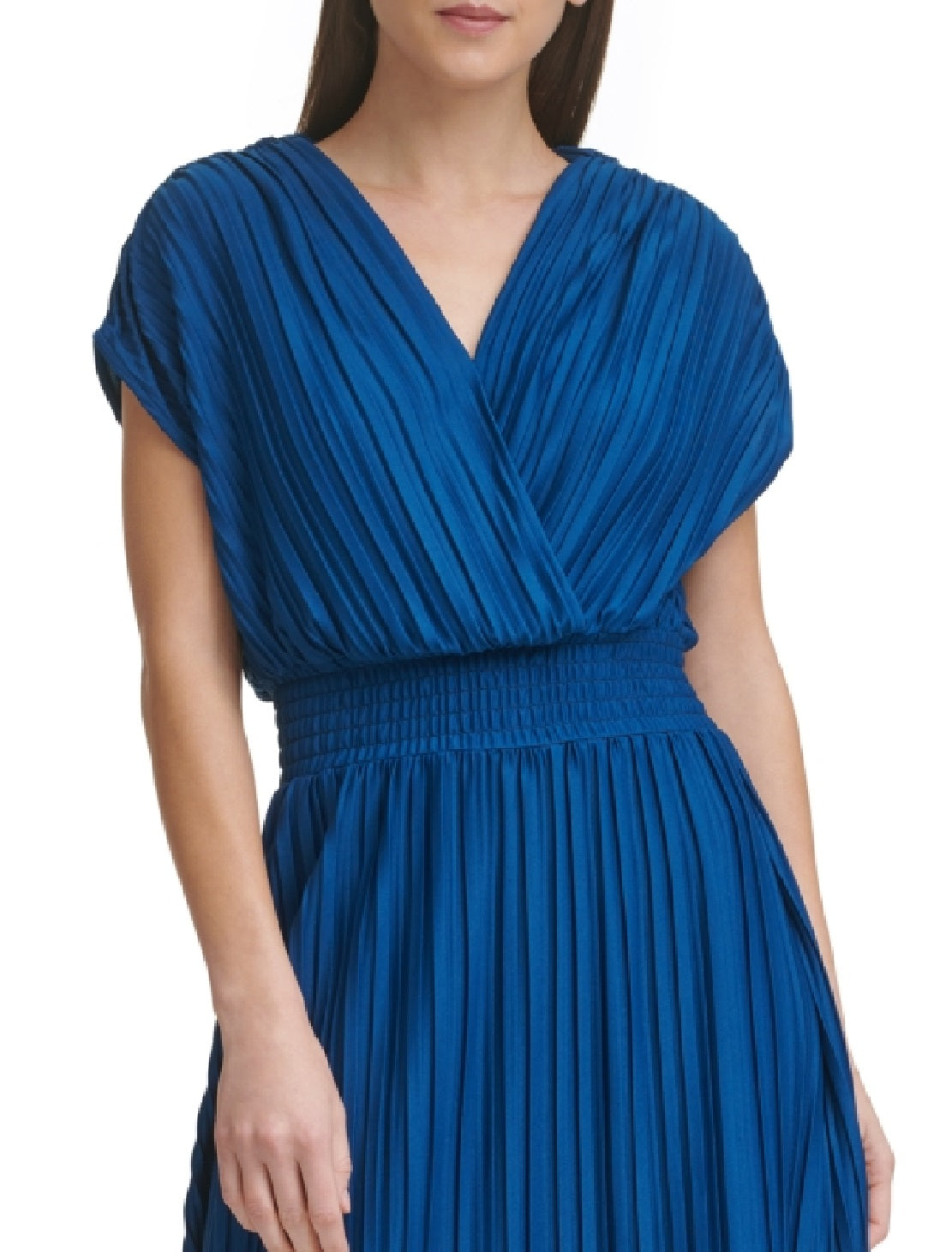 DKNY Women's Pleated Smocked Waist Dress Blue Size 8