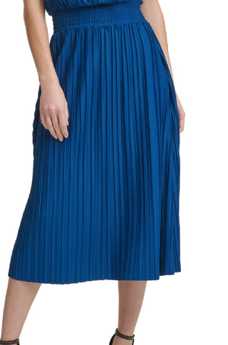 DKNY Women's Pleated Smocked Waist Dress Blue Size 8