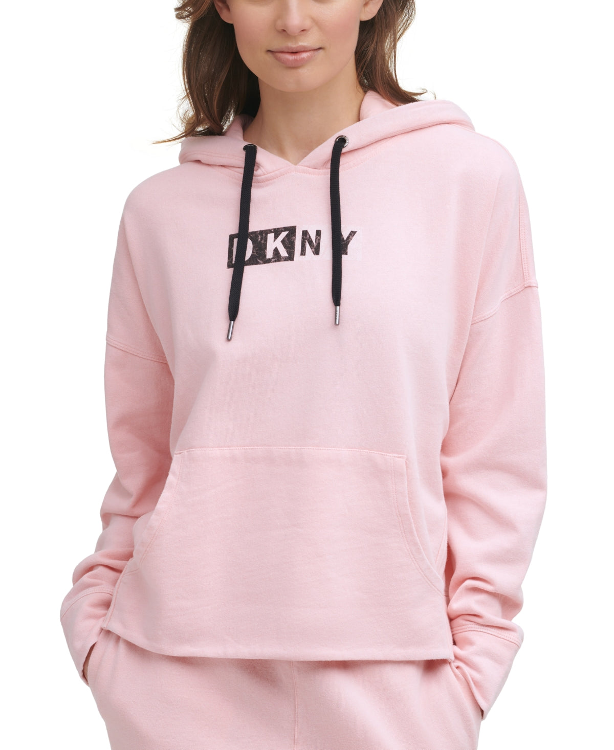 DKNY Women's Cotton Logo Graphic Hoodie Pink Size X-Small