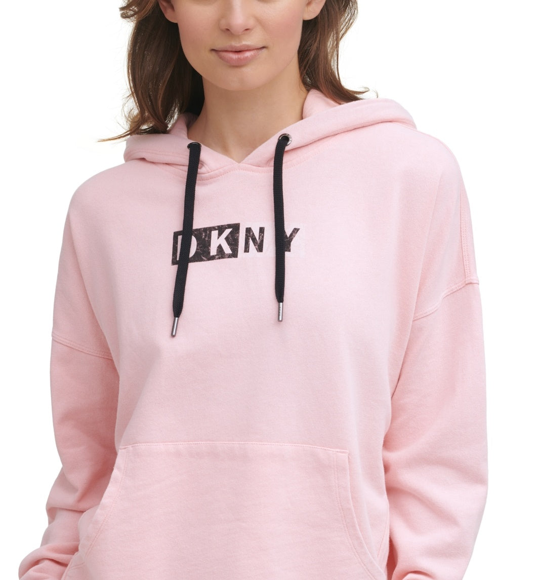 DKNY Women's Cotton Logo Graphic Hoodie Pink Size X-Small