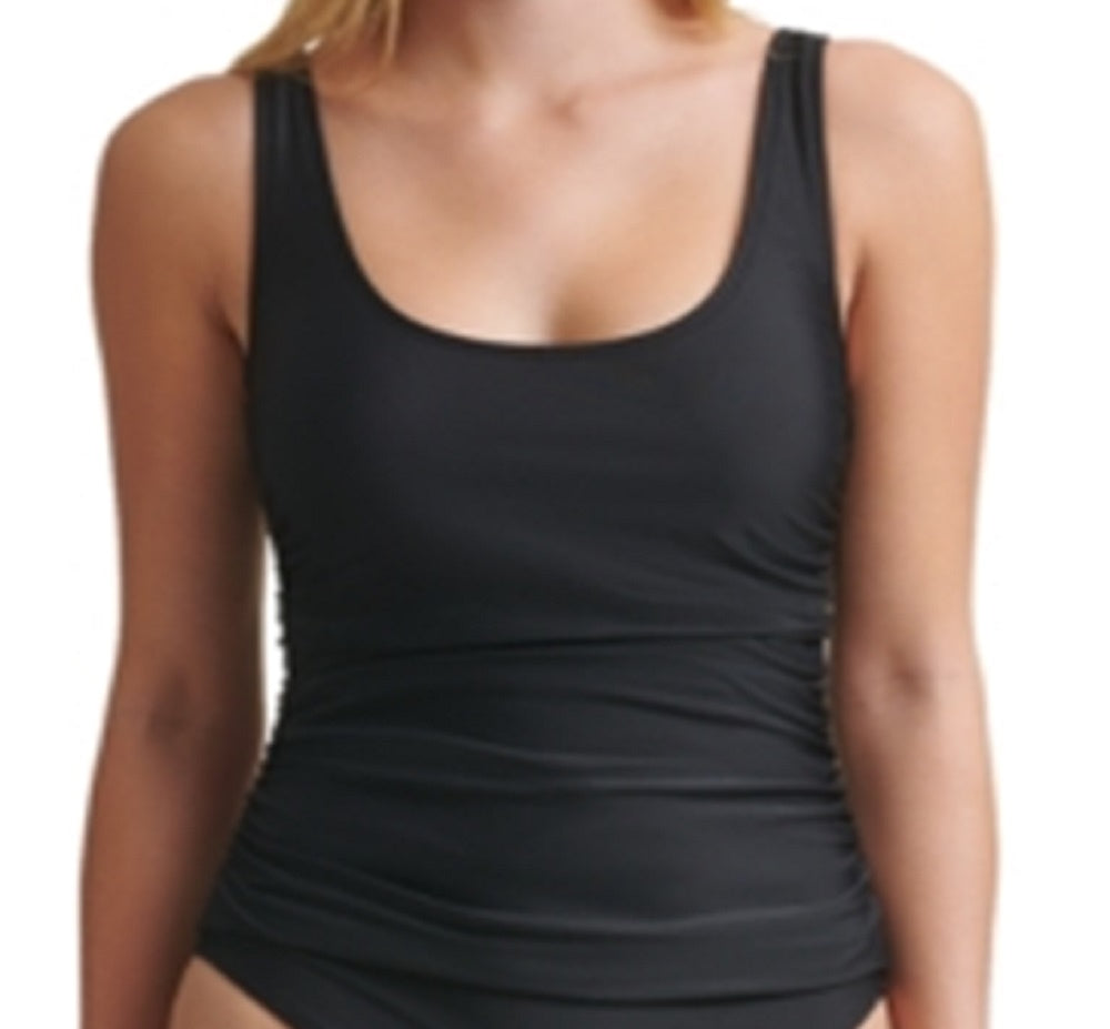 Dkny Women's Mesh Side Shirred One Piece Swimsuit Black