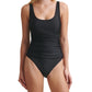 Dkny Women's Mesh Side Shirred One Piece Swimsuit Black