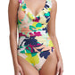 DKNY Women's Printed Removable Cups Lined Deep V Neck Ruffled Underwire One Piece Swimsuit Blue Size 16