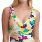 DKNY Women's Printed Removable Cups Lined Deep V Neck Ruffled Underwire One Piece Swimsuit Blue Size 16