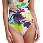 DKNY Women's Printed Removable Cups Lined Deep V Neck Ruffled Underwire One Piece Swimsuit Blue Size 16