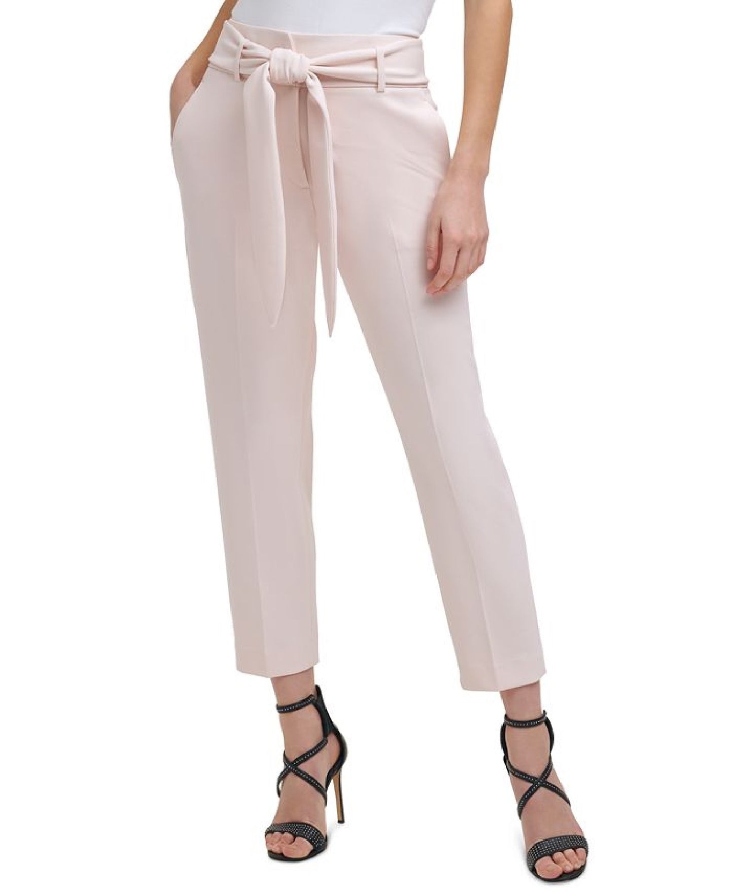 DKNY Women's Tie Waist High Rise Pants Pink Size 18