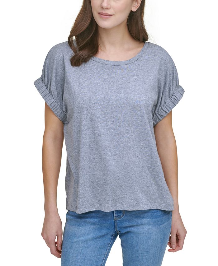 DKNY Women's Solid Elastic Cuff Top Gray Size Small