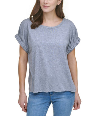 DKNY Women's Solid Elastic Cuff Top Gray Size Small