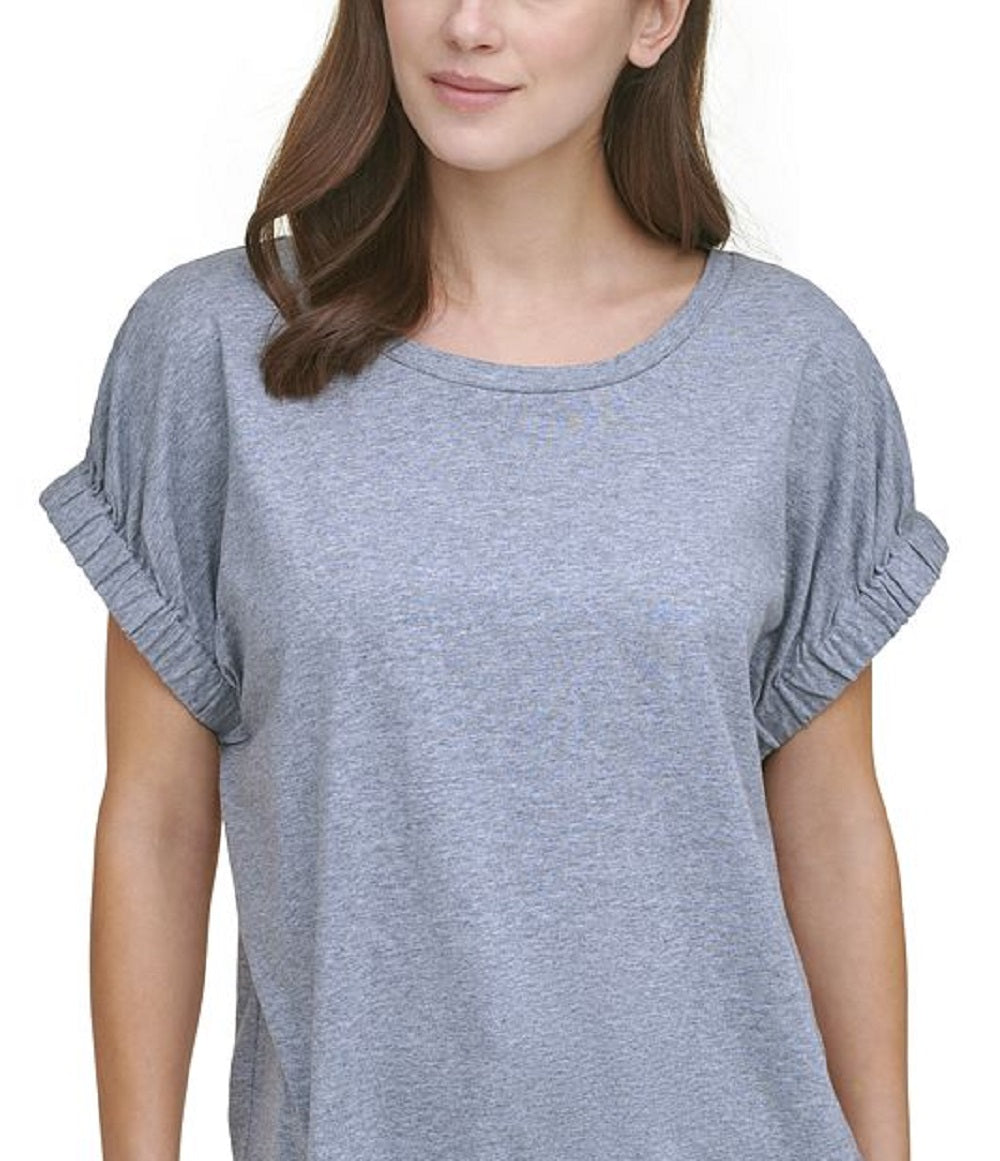 DKNY Women's Solid Elastic Cuff Top Gray Size Small