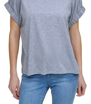 DKNY Women's Solid Elastic Cuff Top Gray Size Small