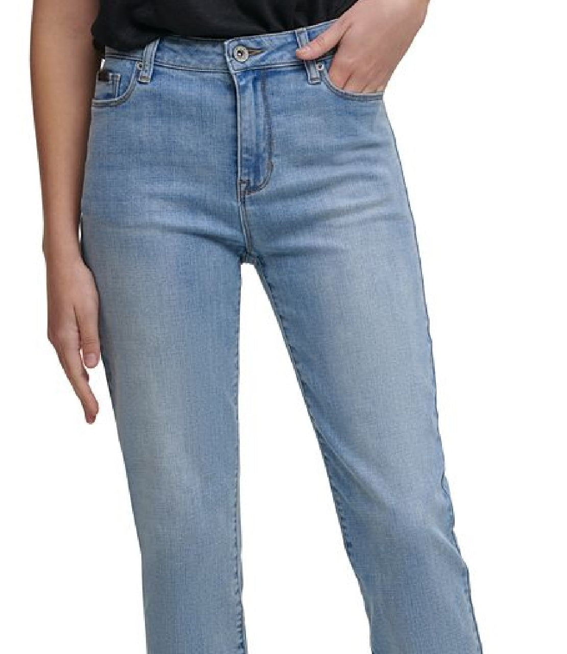 DKNY Women's Rivington Slim Straight Cropped Raw Jeans Blue Size 28