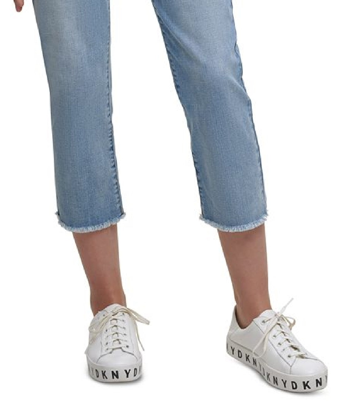 DKNY Women's Rivington Slim Straight Cropped Raw Jeans Blue Size 28