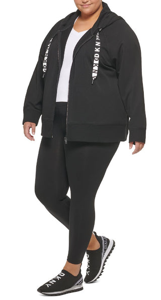DKNY Women's Logo Drawstring French Terry Hoodie Black Size 1X