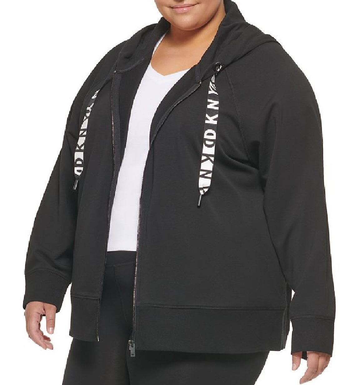 DKNY Women's Logo Drawstring French Terry Hoodie Black Size 1X