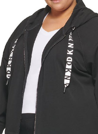 DKNY Women's Logo Drawstring French Terry Hoodie Black Size 1X