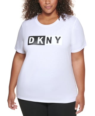 DKNY Women's Two Tone Logo Graphic T-Shirt White Size 2X
