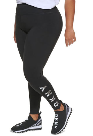 DKNY Women's High Waisted Full Length Logo Leggings Black Size 1X