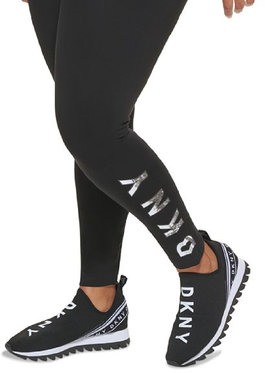DKNY Women's High Waisted Full Length Logo Leggings Black