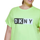 DKNY Women's Two Tone Logo Graphic T-Shirt Green Size 1X