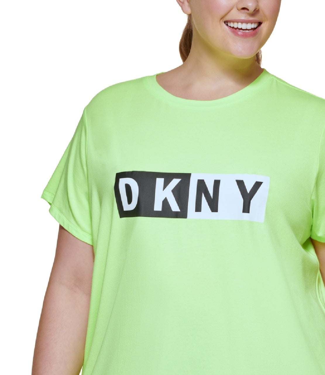 DKNY Women's Two Tone Logo Graphic T-Shirt Green Size 1X