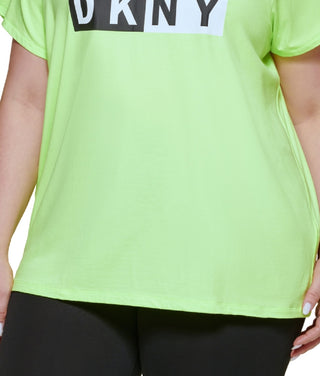 DKNY Women's Two Tone Logo Graphic T-Shirt Green Size 1X