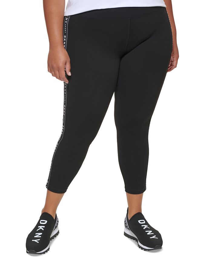DKNY Women's High Waisted 7/8 Logo Taping Leggings Black Size 2X
