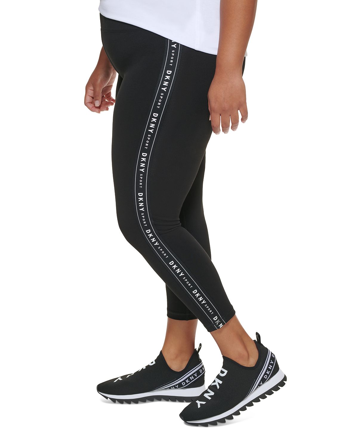 DKNY Women's High Waisted 7/8 Logo Taping Leggings Black Size 2X