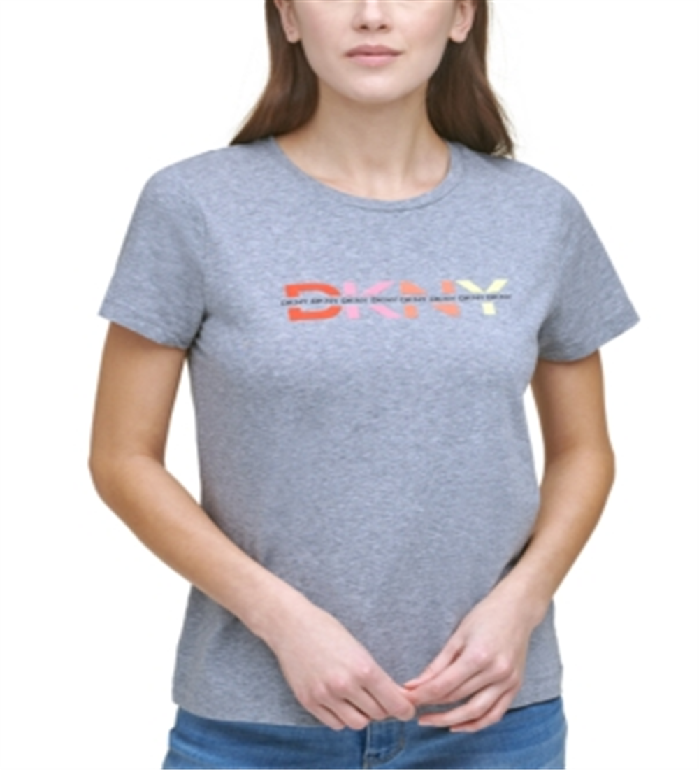 DKNY Women's Graphic Logo Print T-Shirt Gray Size Small
