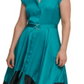 DKNY Women's Belted Darted Handkerchief Hem Color Block Cap Sleeve Split Midi Wear To Work Fit Flare Dress Blue Size Medium