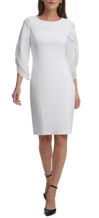 DKNY Women's Sheath With 3/4 Chiffon Sleeves White Size 4