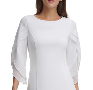 DKNY Women's Sheath With 3/4 Chiffon Sleeves White Size 4
