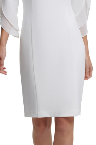 DKNY Women's Sheath With 3/4 Chiffon Sleeves White Size 4